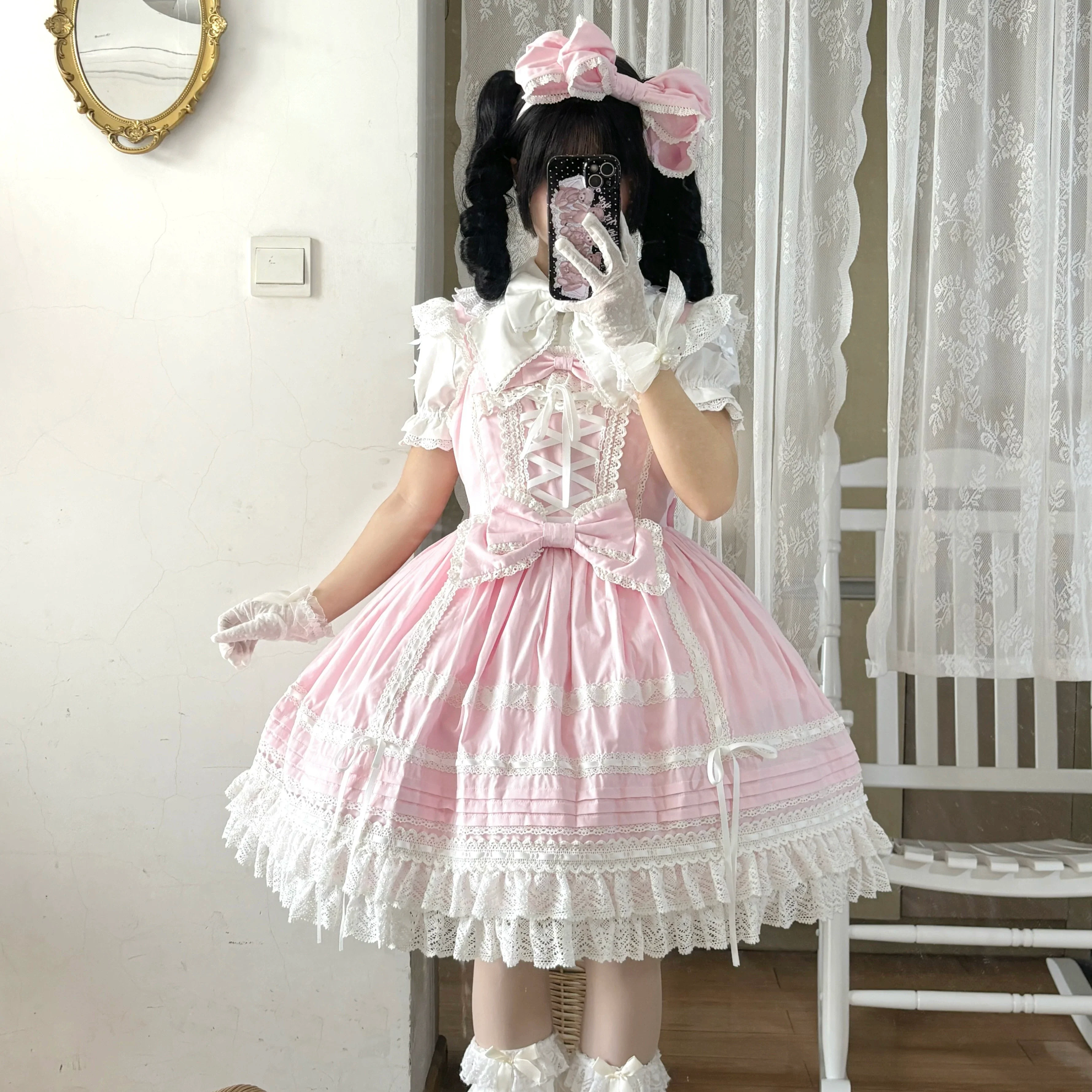 Pure Diary - Sweet Lolita Cotton JSK Dress, Tiered Back Skirt - Image 3