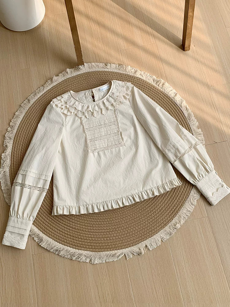 Jennie - Sweet Lolita Cotton Shirt, Ruffled Round Collar - Image 2