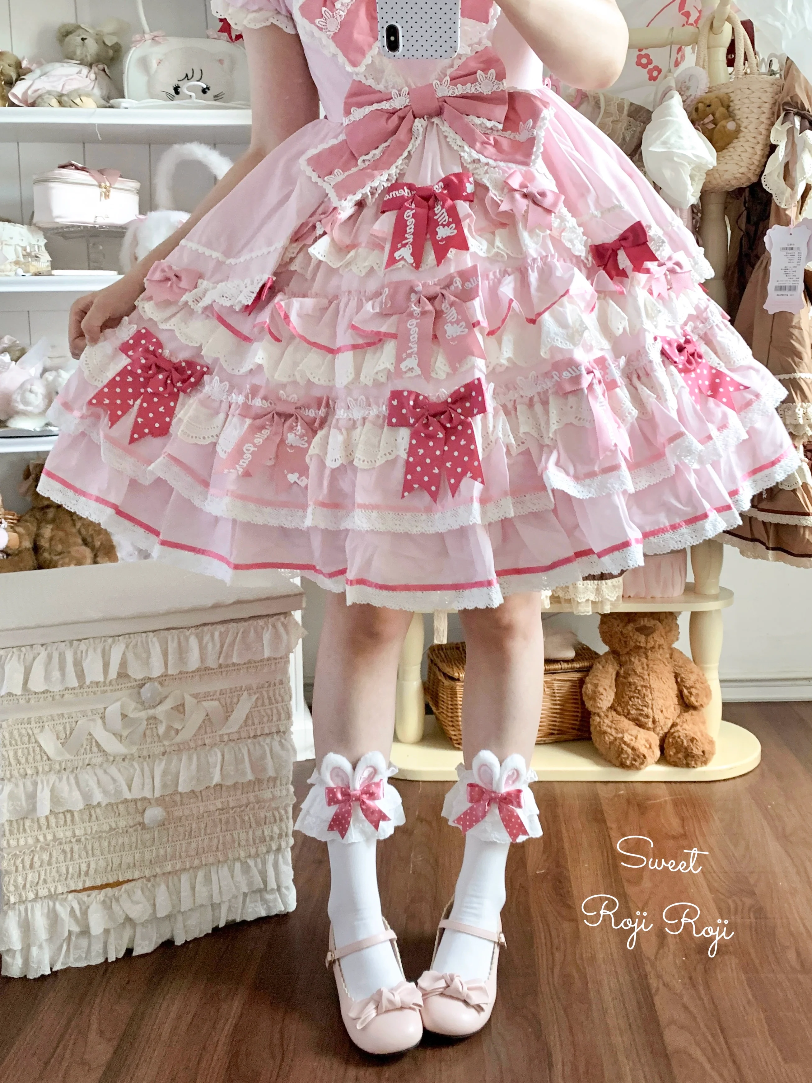 Roji Roji - Sweet Lolita Cotton Socks, Bunny Ear & Ribbon Bow - Image 4