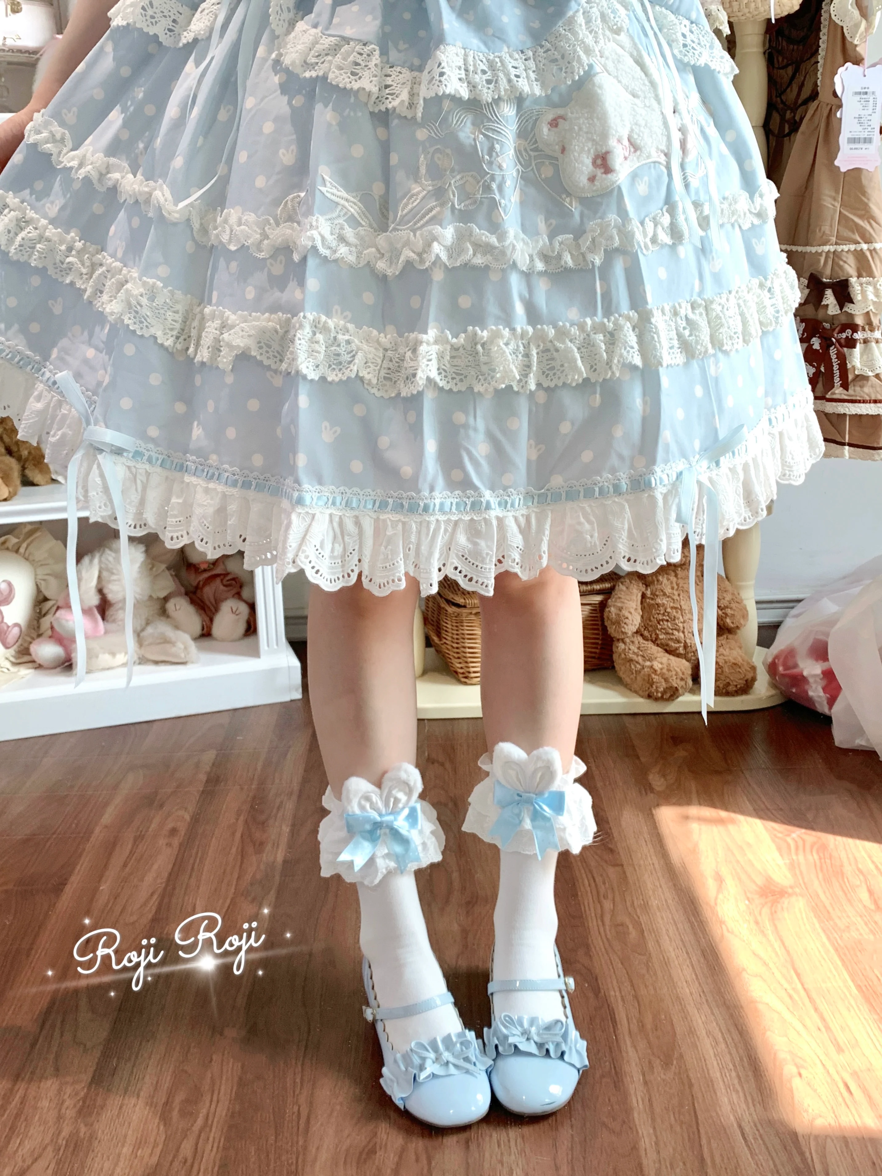 Roji Roji - Sweet Lolita Cotton Socks, Bunny Ear & Ribbon Bow - Image 6
