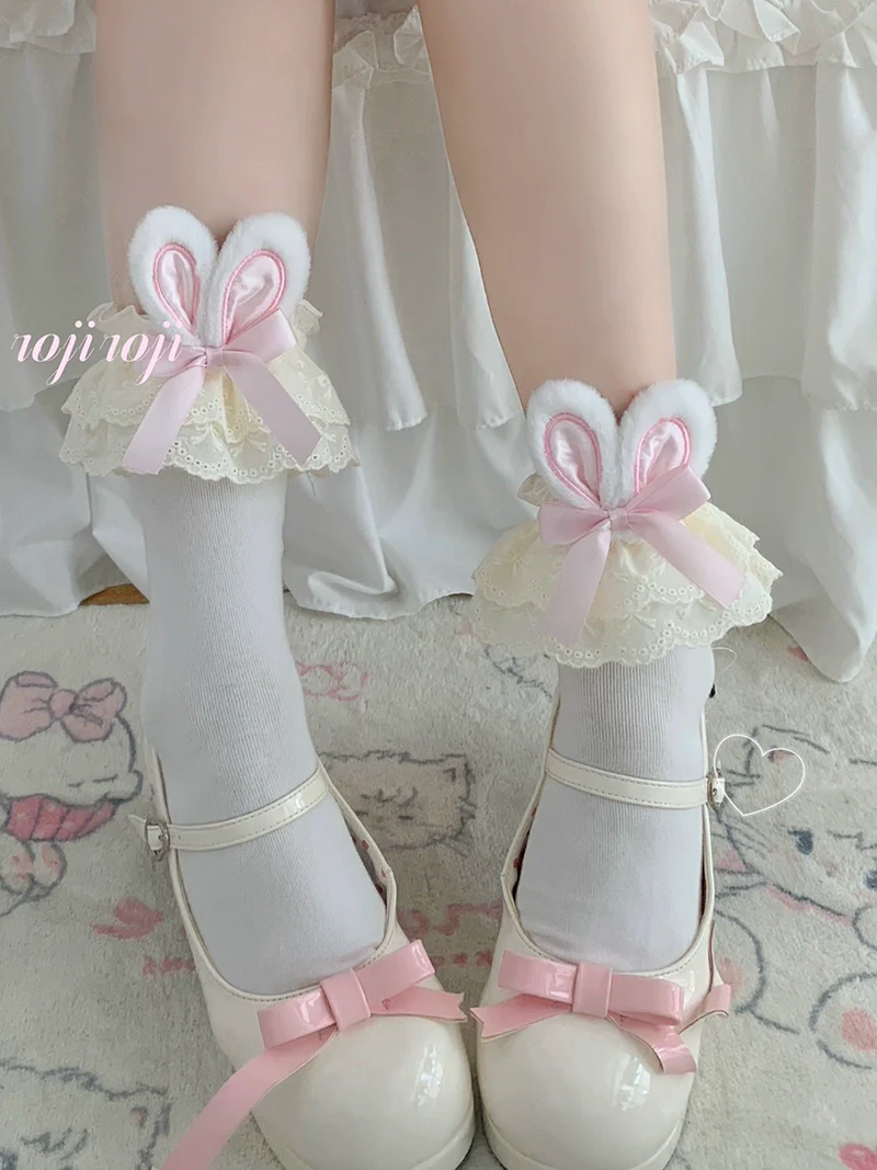 Roji Roji - Sweet Lolita Cotton Socks, Bunny Ear & Ribbon Bow - Image 9