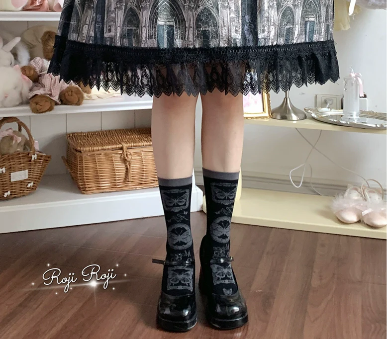 Roji Roji - Sweet Lolita Cotton Socks, Detachable Cuff Bow Trim - Image 12