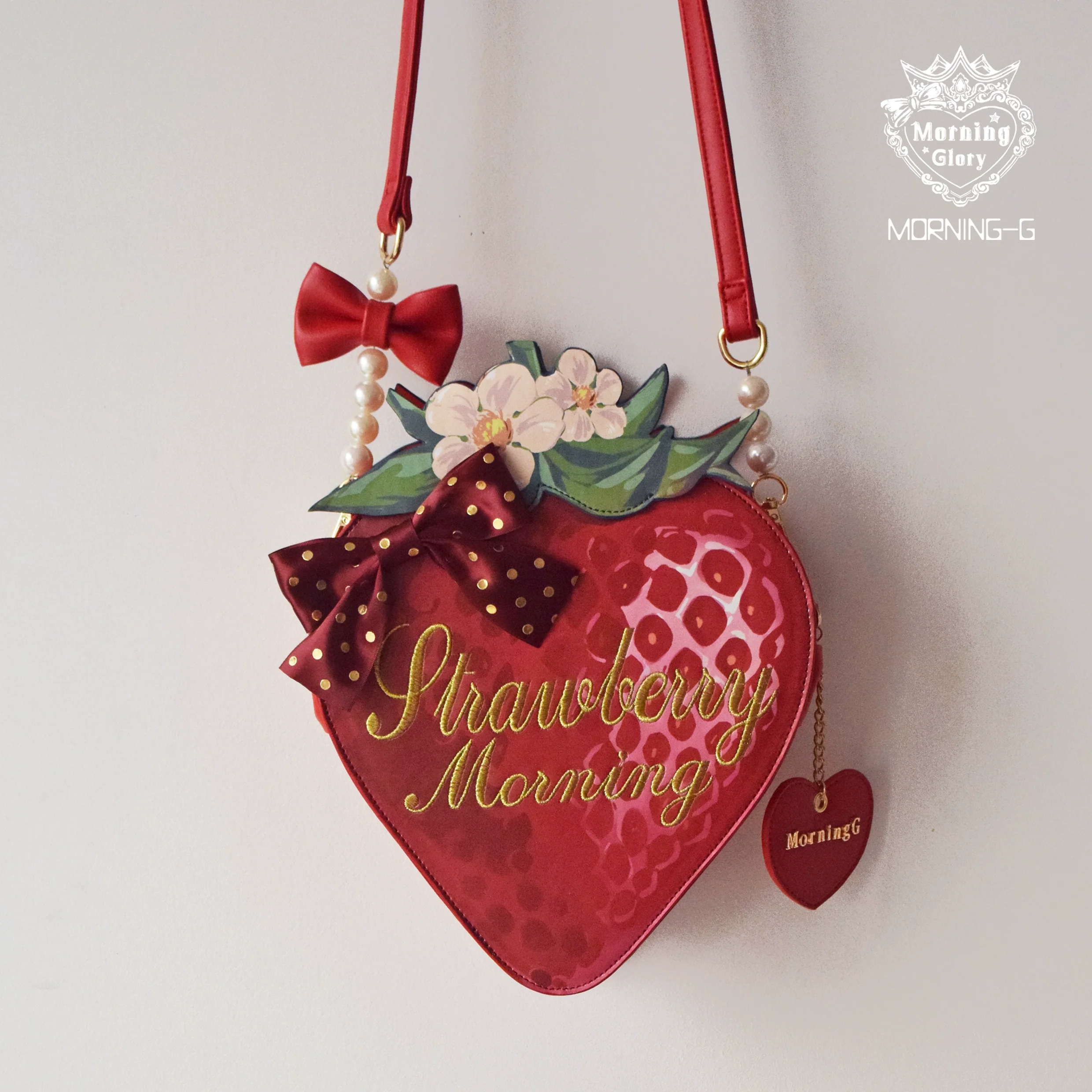 Morning Glory - A Strawberry - Sweet Lolita Crossbody Bag Strawberry Printed Handbag - Image 2