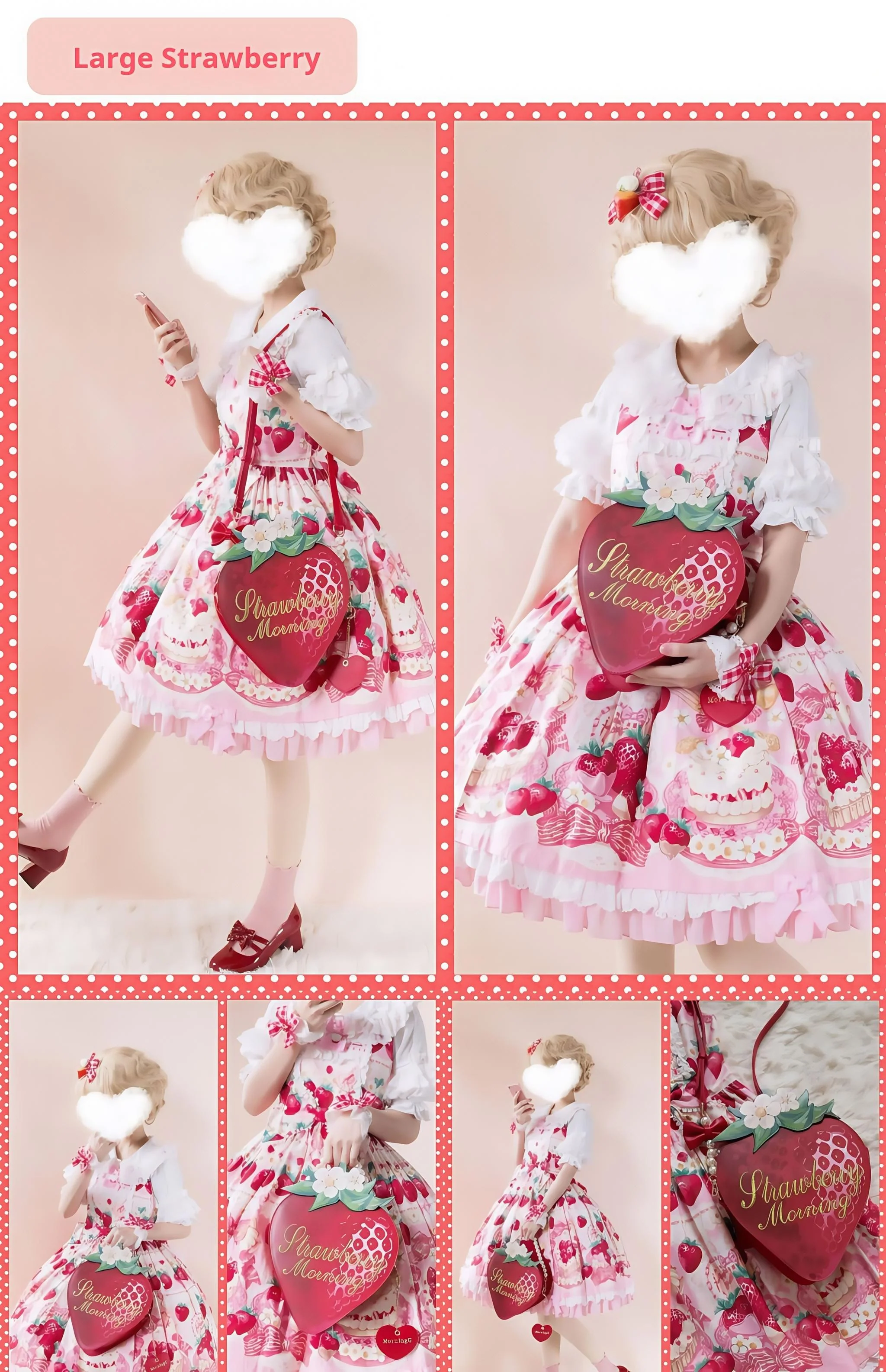 Morning Glory - A Strawberry - Sweet Lolita Crossbody Bag Strawberry Printed Handbag - Image 9