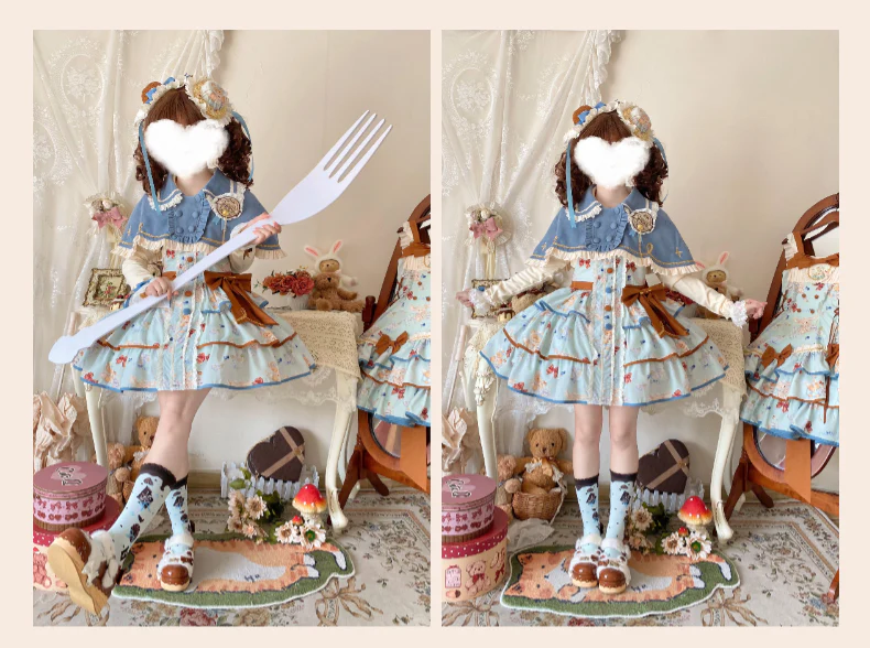 Cheese Mee Mee - Seaside Tea Party - Sweet Lolita Dress Cute Print JSK and Cape - Image 10