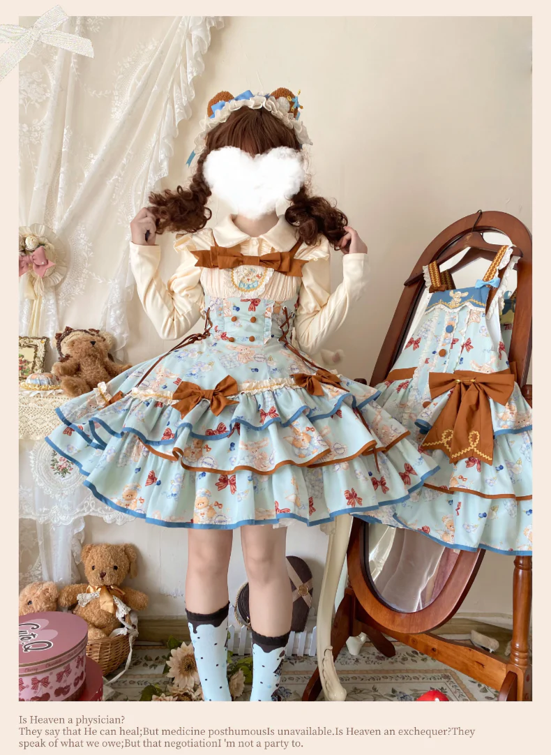 Cheese Mee Mee - Seaside Tea Party - Sweet Lolita Dress Cute Print JSK and Cape - Image 2