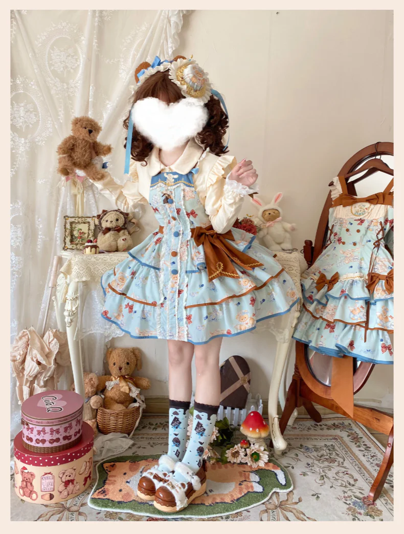 Cheese Mee Mee - Seaside Tea Party - Sweet Lolita Dress Cute Print JSK and Cape - Image 3