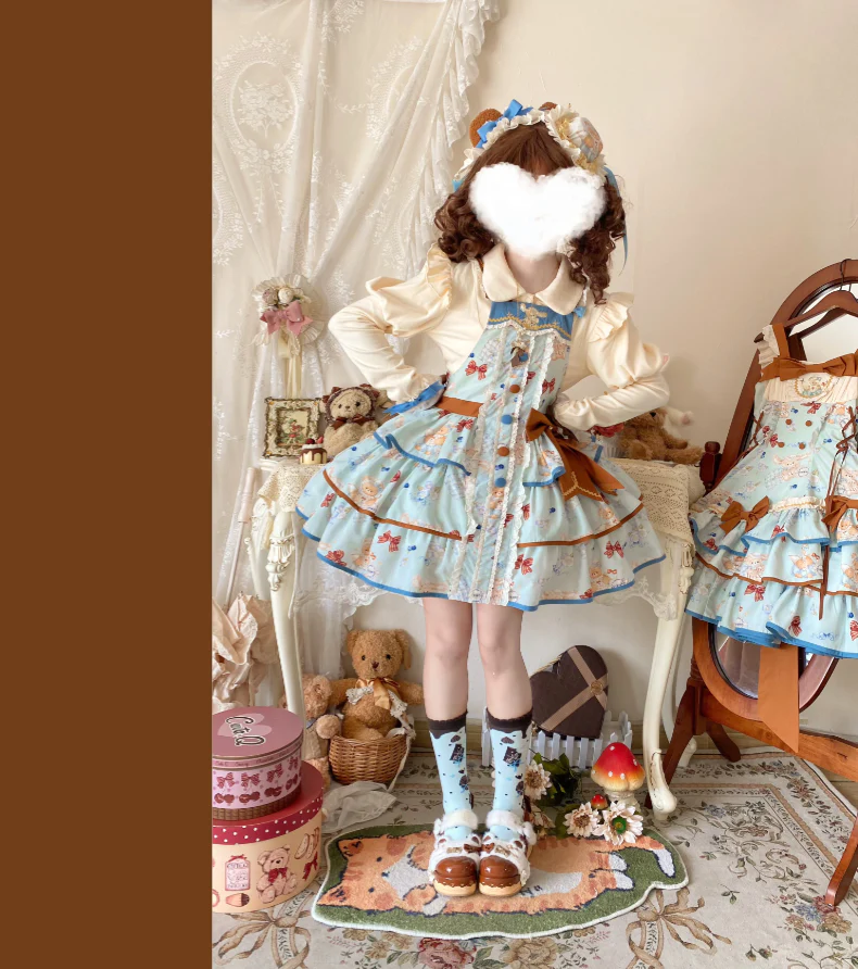 Cheese Mee Mee - Seaside Tea Party - Sweet Lolita Dress Cute Print JSK and Cape - Image 4