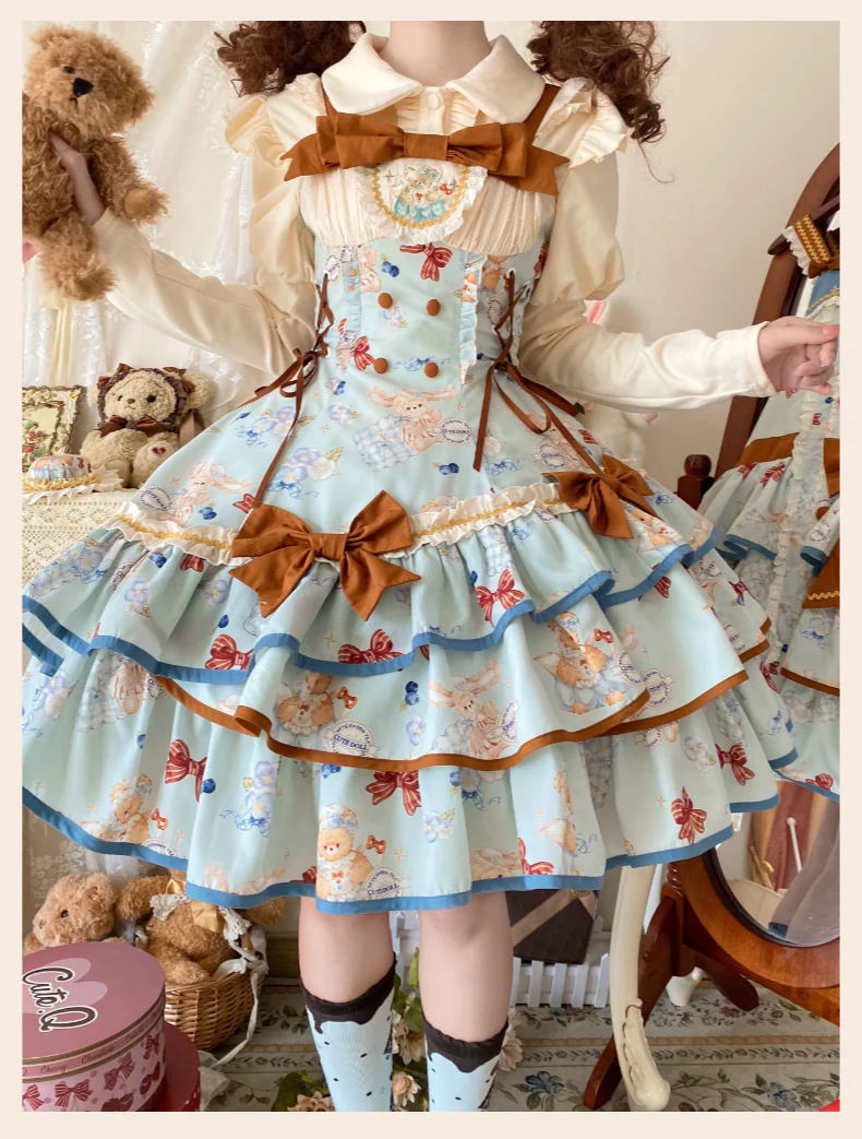 Cheese Mee Mee - Seaside Tea Party - Sweet Lolita Dress Cute Print JSK and Cape - Image 5