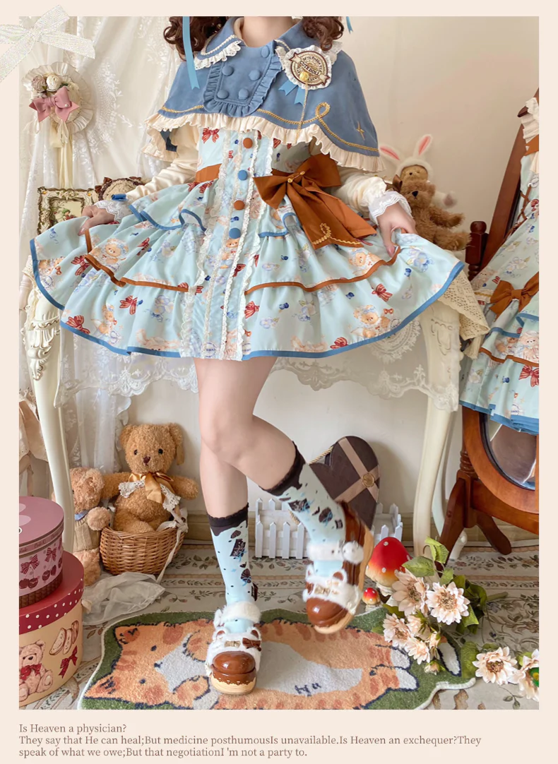 Cheese Mee Mee - Seaside Tea Party - Sweet Lolita Dress Cute Print JSK and Cape - Image 6