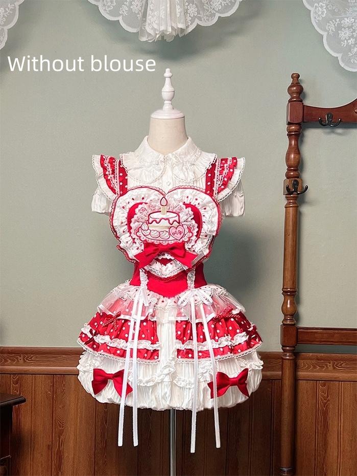 Shuang Sheng Xiao Xiong - Bite The Cake - Sweet Lolita Dress, Red & White Polka Dots - Image 10