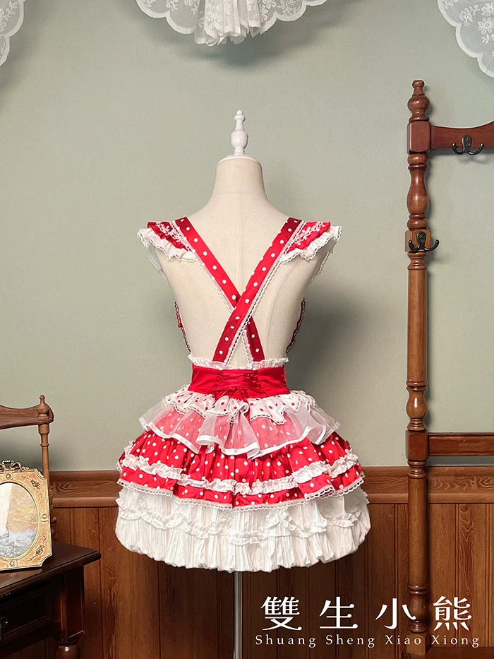 Shuang Sheng Xiao Xiong - Bite The Cake - Sweet Lolita Dress, Red & White Polka Dots - Image 12