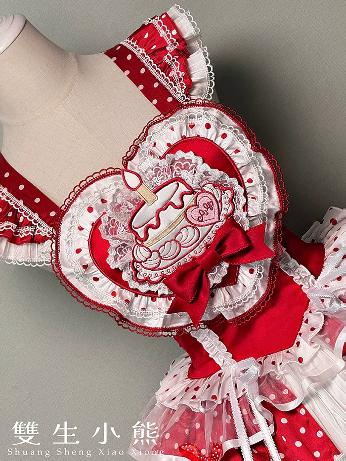 Shuang Sheng Xiao Xiong - Bite The Cake - Sweet Lolita Dress, Red & White Polka Dots - Image 13