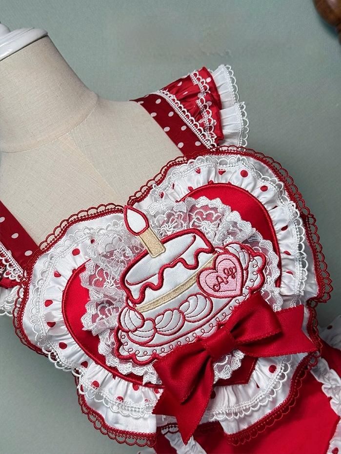 Shuang Sheng Xiao Xiong - Bite The Cake - Sweet Lolita Dress, Red & White Polka Dots - Image 14
