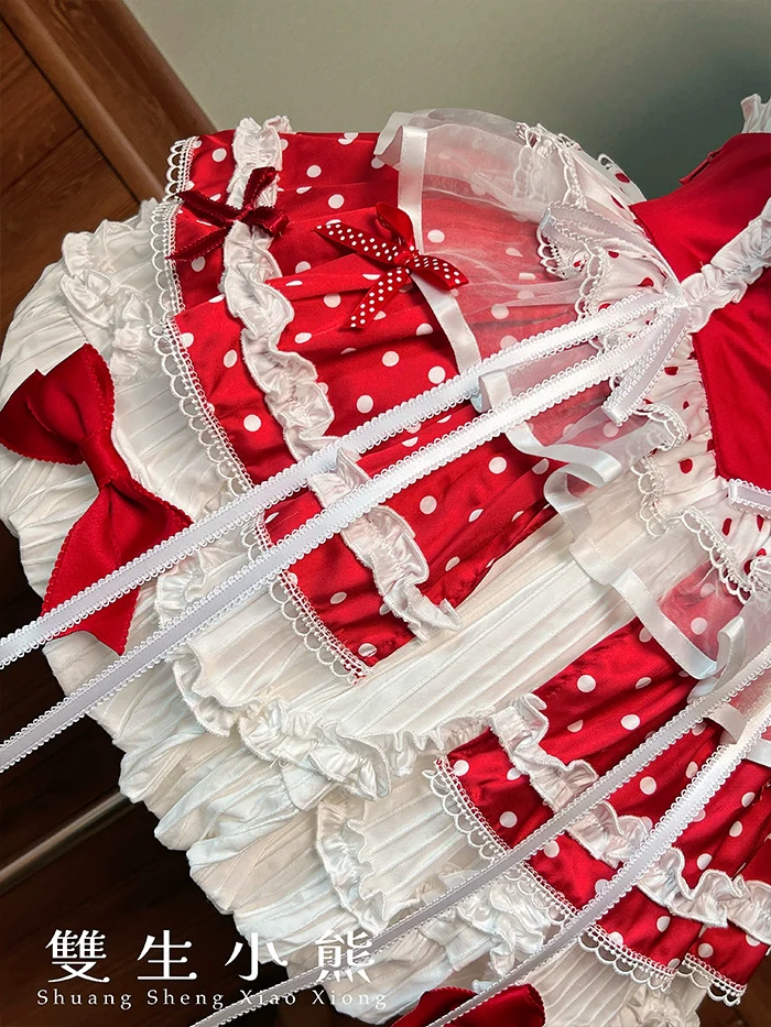 Shuang Sheng Xiao Xiong - Bite The Cake - Sweet Lolita Dress, Red & White Polka Dots - Image 23