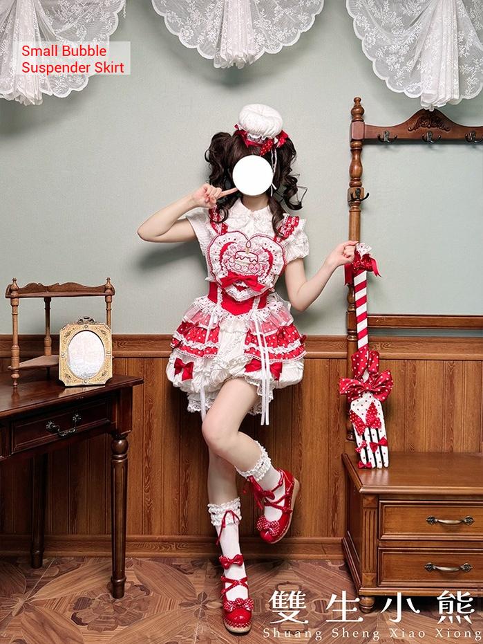 Shuang Sheng Xiao Xiong - Bite The Cake - Sweet Lolita Dress, Red & White Polka Dots - Image 34