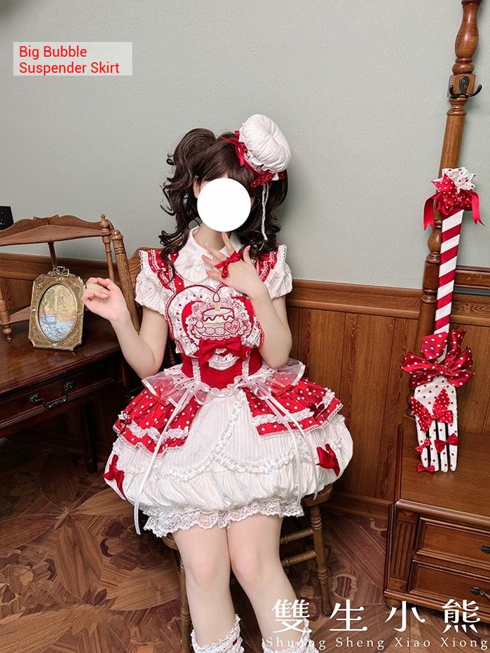 Shuang Sheng Xiao Xiong - Bite The Cake - Sweet Lolita Dress, Red & White Polka Dots - Image 36