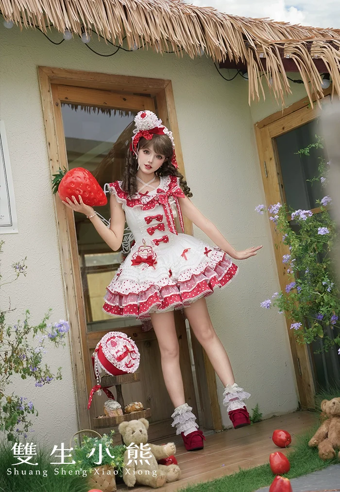 Shuang Sheng Xiao Xiong - Bite The Cake - Sweet Lolita Dress, Red & White Polka Dots - Image 37