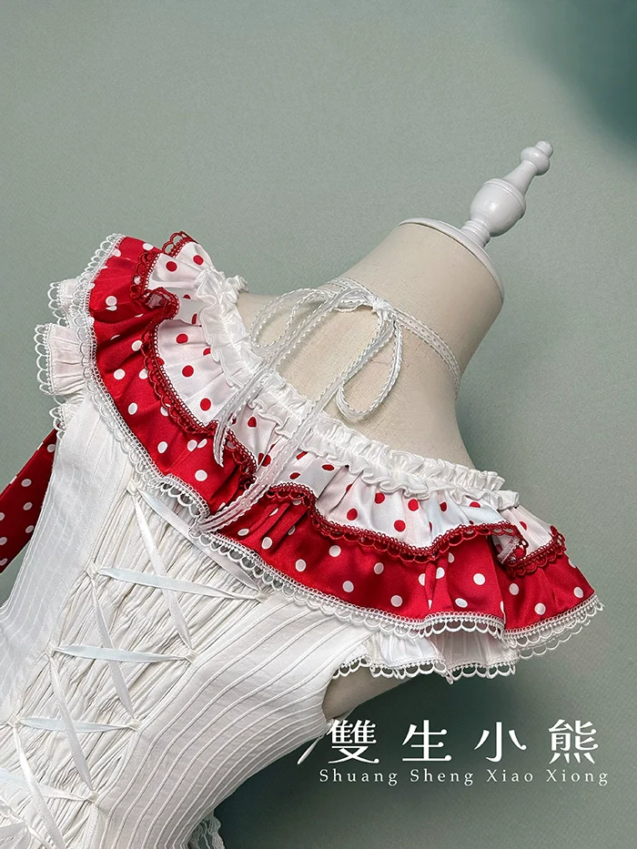 Shuang Sheng Xiao Xiong - Bite The Cake - Sweet Lolita Dress, Red & White Polka Dots - Image 4