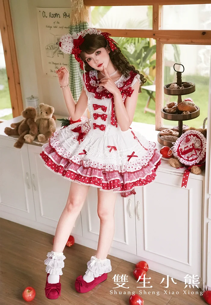 Shuang Sheng Xiao Xiong - Bite The Cake - Sweet Lolita Dress, Red & White Polka Dots - Image 40