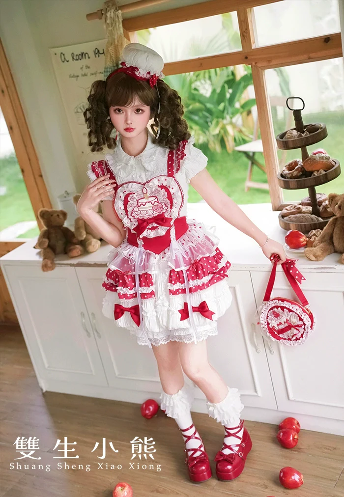 Shuang Sheng Xiao Xiong - Bite The Cake - Sweet Lolita Dress, Red & White Polka Dots - Image 41