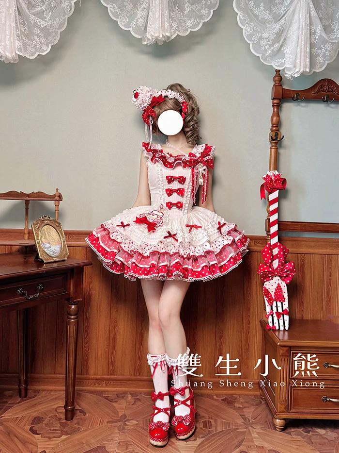 Shuang Sheng Xiao Xiong - Bite The Cake - Sweet Lolita Dress, Red & White Polka Dots - Image 46