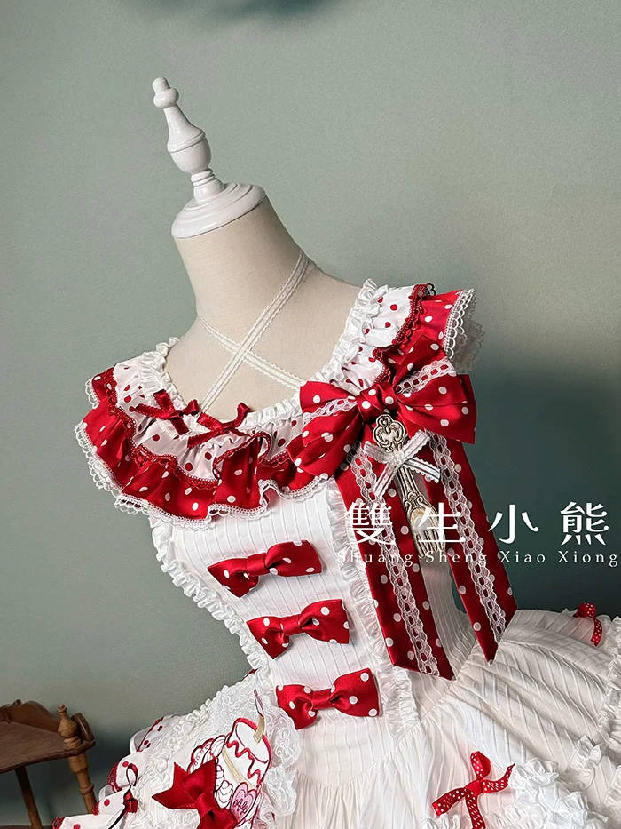 Shuang Sheng Xiao Xiong - Bite The Cake - Sweet Lolita Dress, Red & White Polka Dots - Image 51