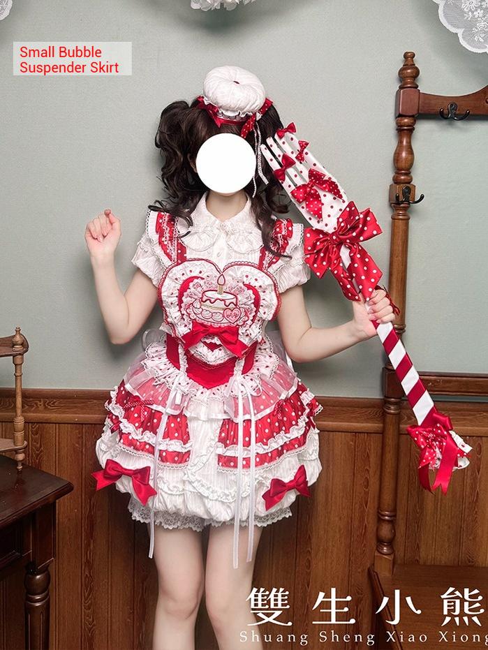 Shuang Sheng Xiao Xiong - Bite The Cake - Sweet Lolita Dress, Red & White Polka Dots - Image 58