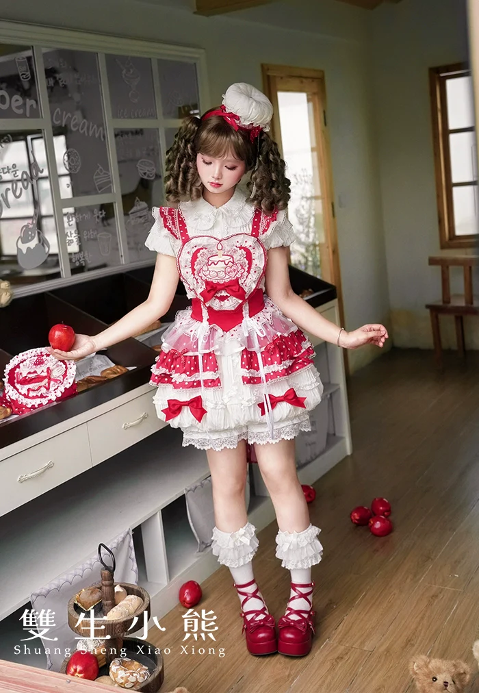 Shuang Sheng Xiao Xiong - Bite The Cake - Sweet Lolita Dress, Red & White Polka Dots - Image 67