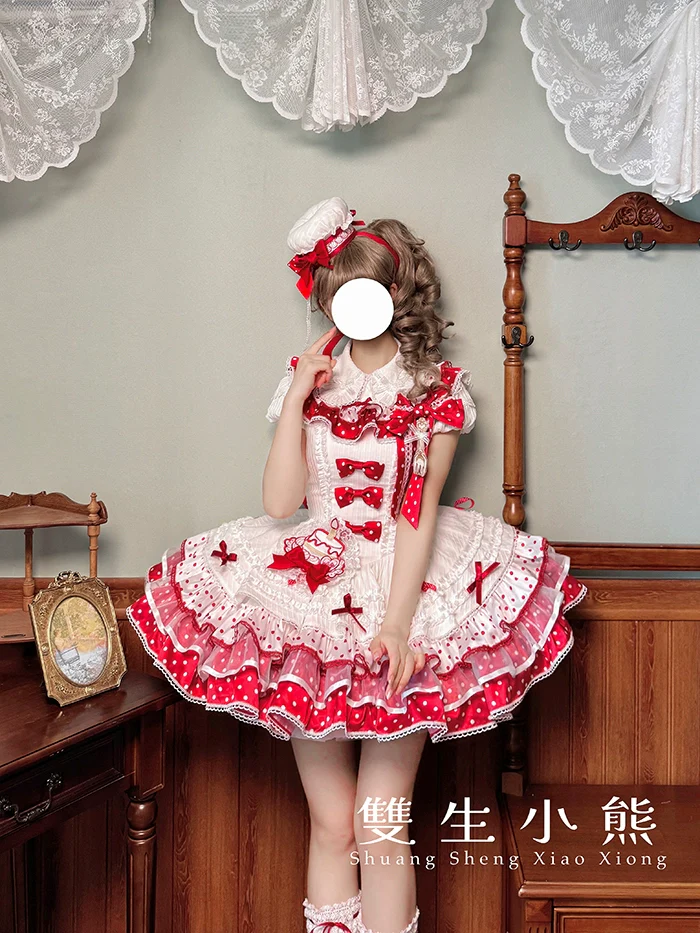 Shuang Sheng Xiao Xiong - Bite The Cake - Sweet Lolita Dress, Red & White Polka Dots - Image 70