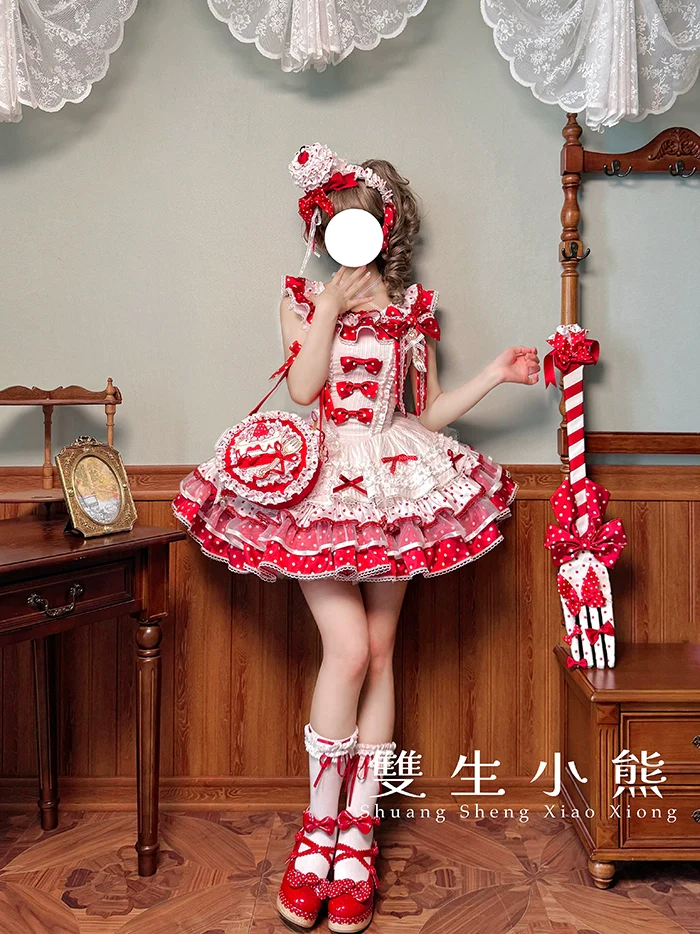 Shuang Sheng Xiao Xiong - Bite The Cake - Sweet Lolita Dress, Red & White Polka Dots - Image 73