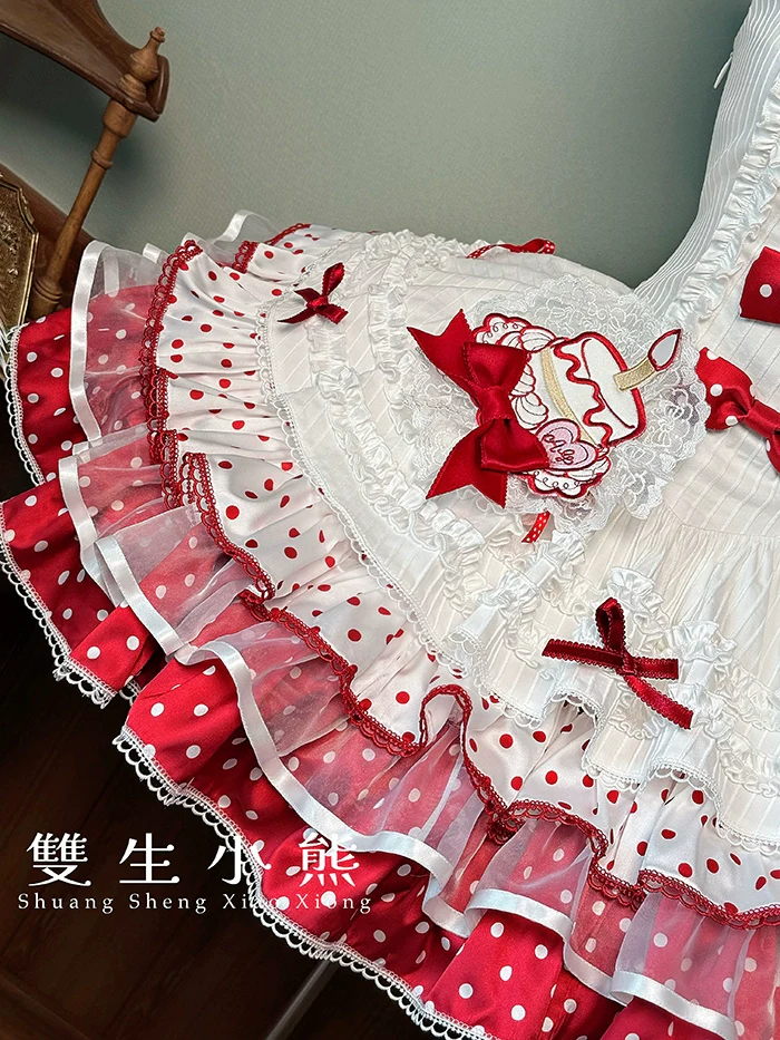 Shuang Sheng Xiao Xiong - Bite The Cake - Sweet Lolita Dress, Red & White Polka Dots - Image 77