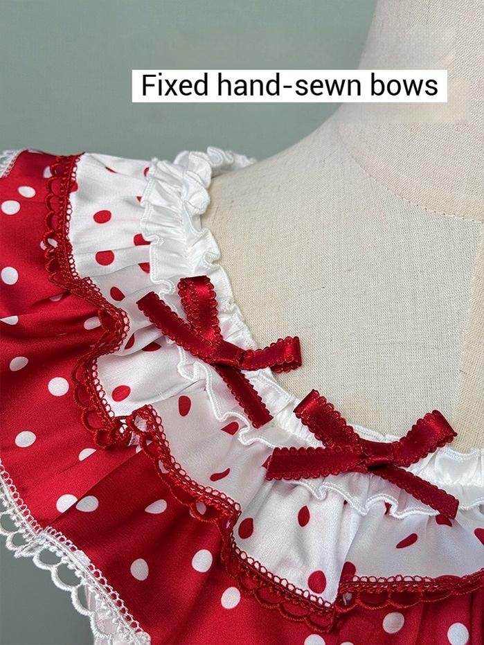 Shuang Sheng Xiao Xiong - Bite The Cake - Sweet Lolita Dress, Red & White Polka Dots - Image 8