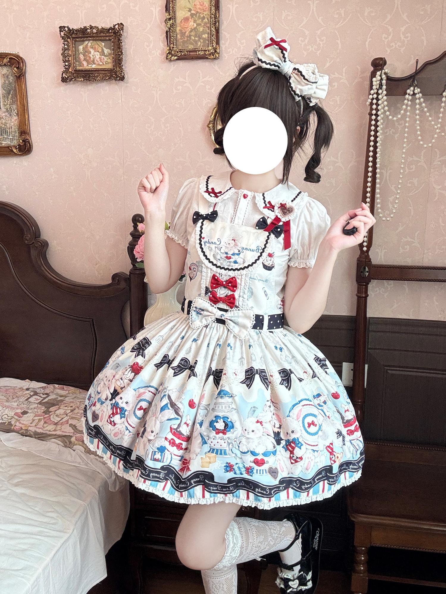 Myth Rabbit Tea Party - Sweet Lolita Dress Set, Bunny Print JSK - Image 27
