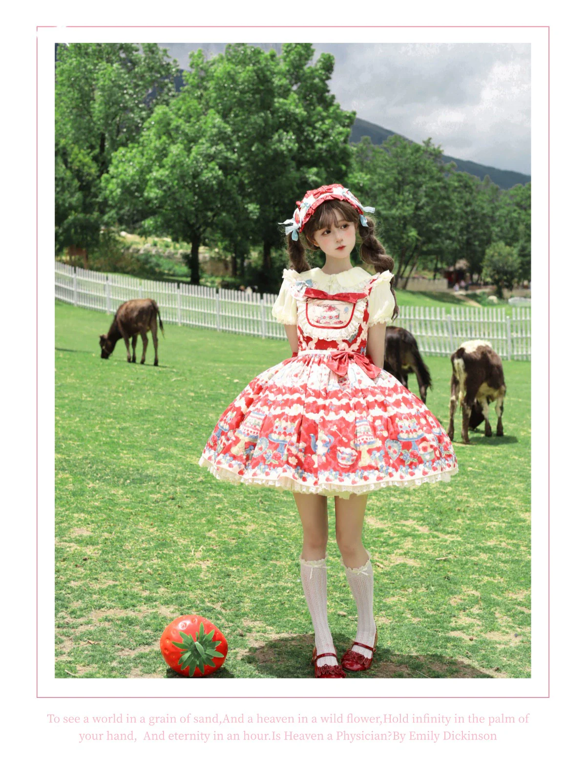 Rose Whispers - Strawberry Tata - Sweet Lolita Dress Suit With Strawberry Cake Print - Image 13