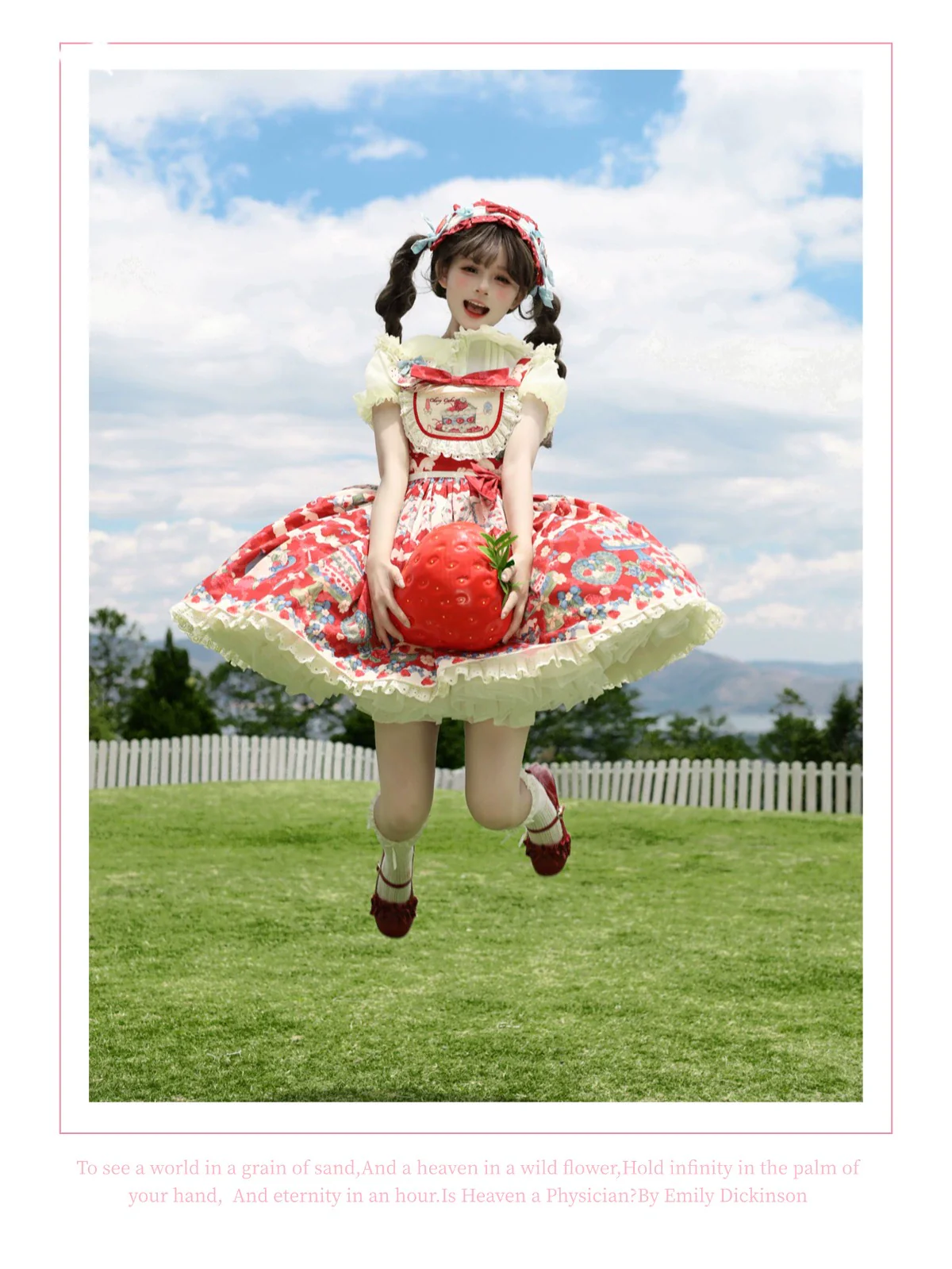 Rose Whispers - Strawberry Tata - Sweet Lolita Dress Suit With Strawberry Cake Print - Image 16