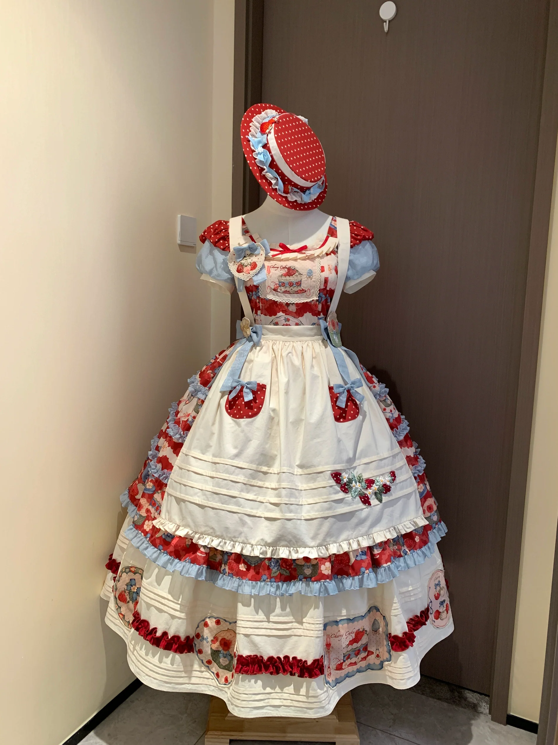 Rose Whispers - Strawberry Tata - Sweet Lolita Dress Suit With Strawberry Cake Print - Image 3