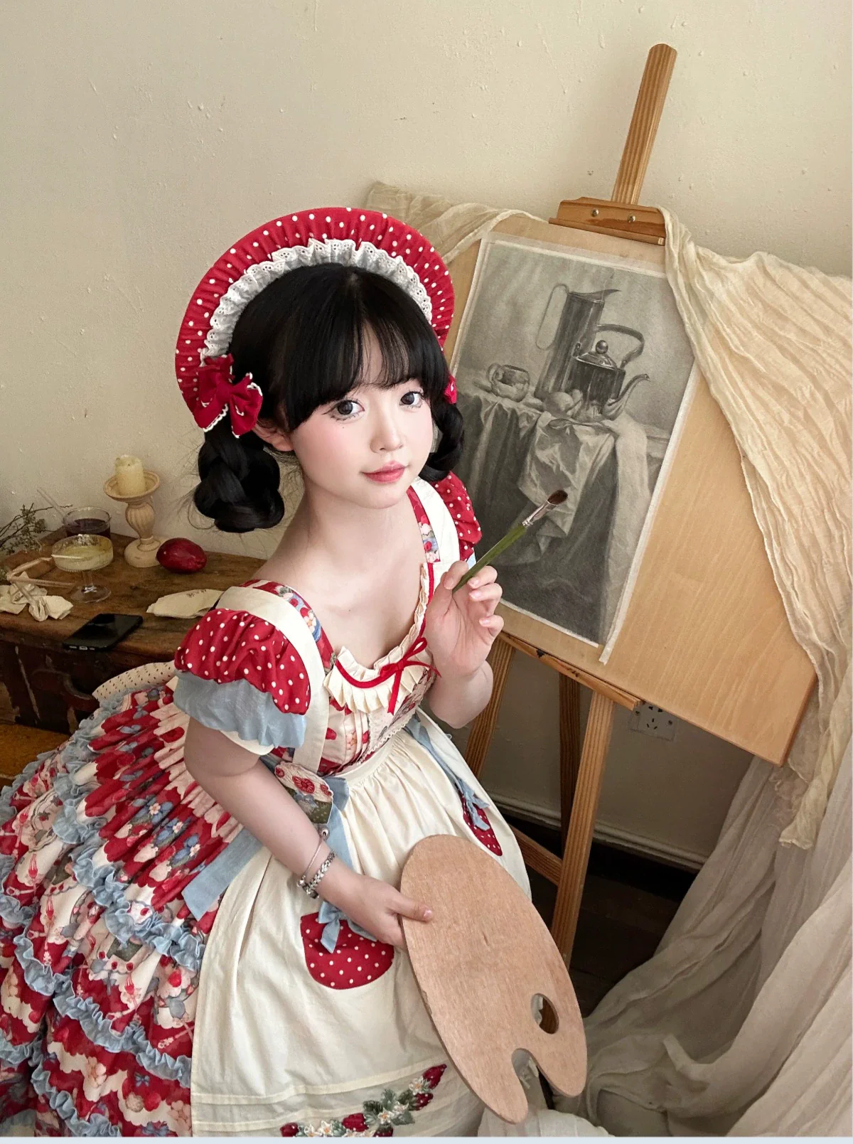 Rose Whispers - Strawberry Tata - Sweet Lolita Dress Suit With Strawberry Cake Print - Image 31