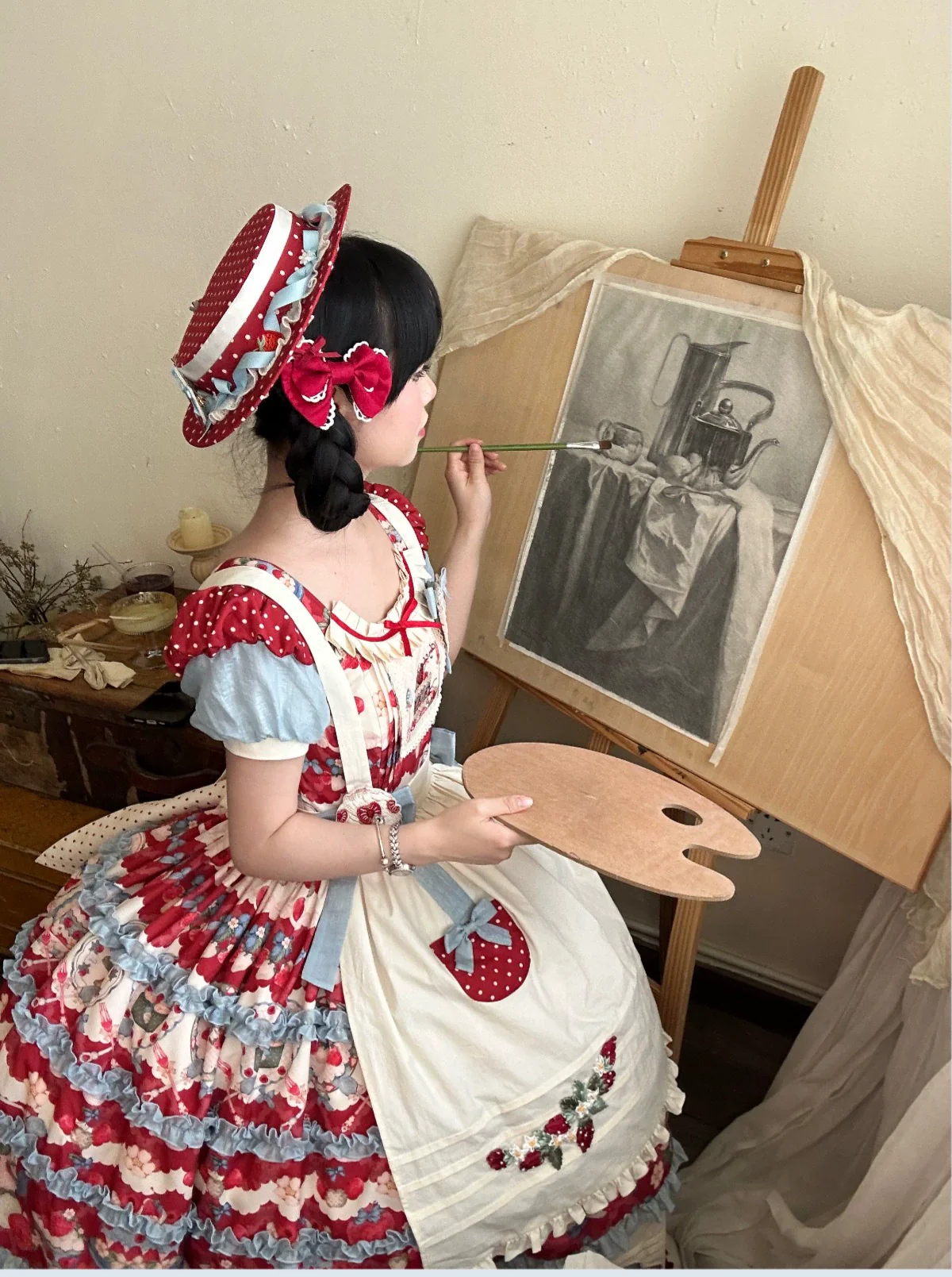 Rose Whispers - Strawberry Tata - Sweet Lolita Dress Suit With Strawberry Cake Print - Image 34