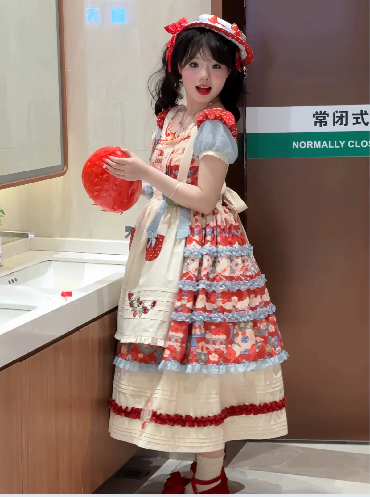 Rose Whispers - Strawberry Tata - Sweet Lolita Dress Suit With Strawberry Cake Print - Image 35