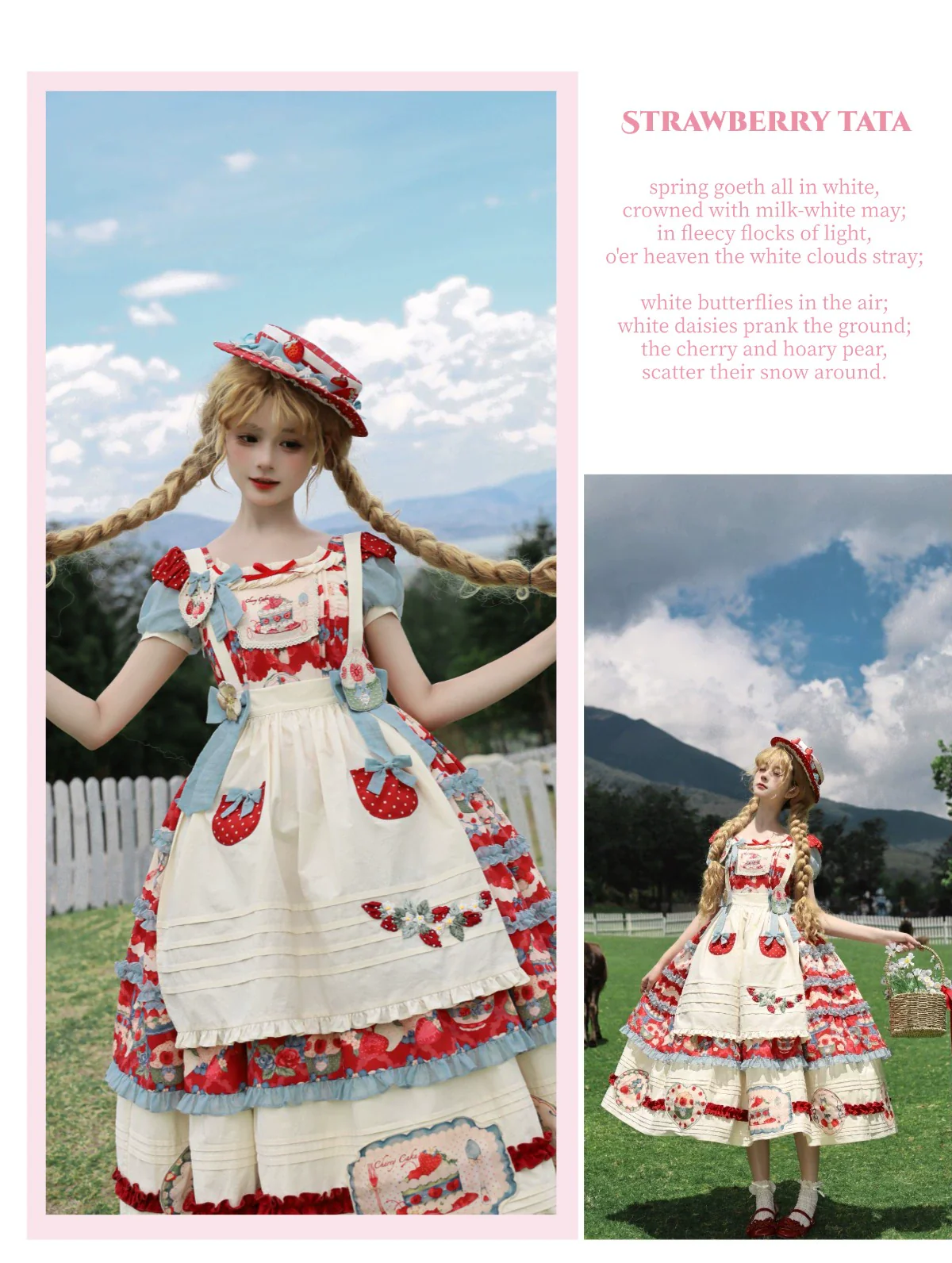 Rose Whispers - Strawberry Tata - Sweet Lolita Dress Suit With Strawberry Cake Print - Image 37