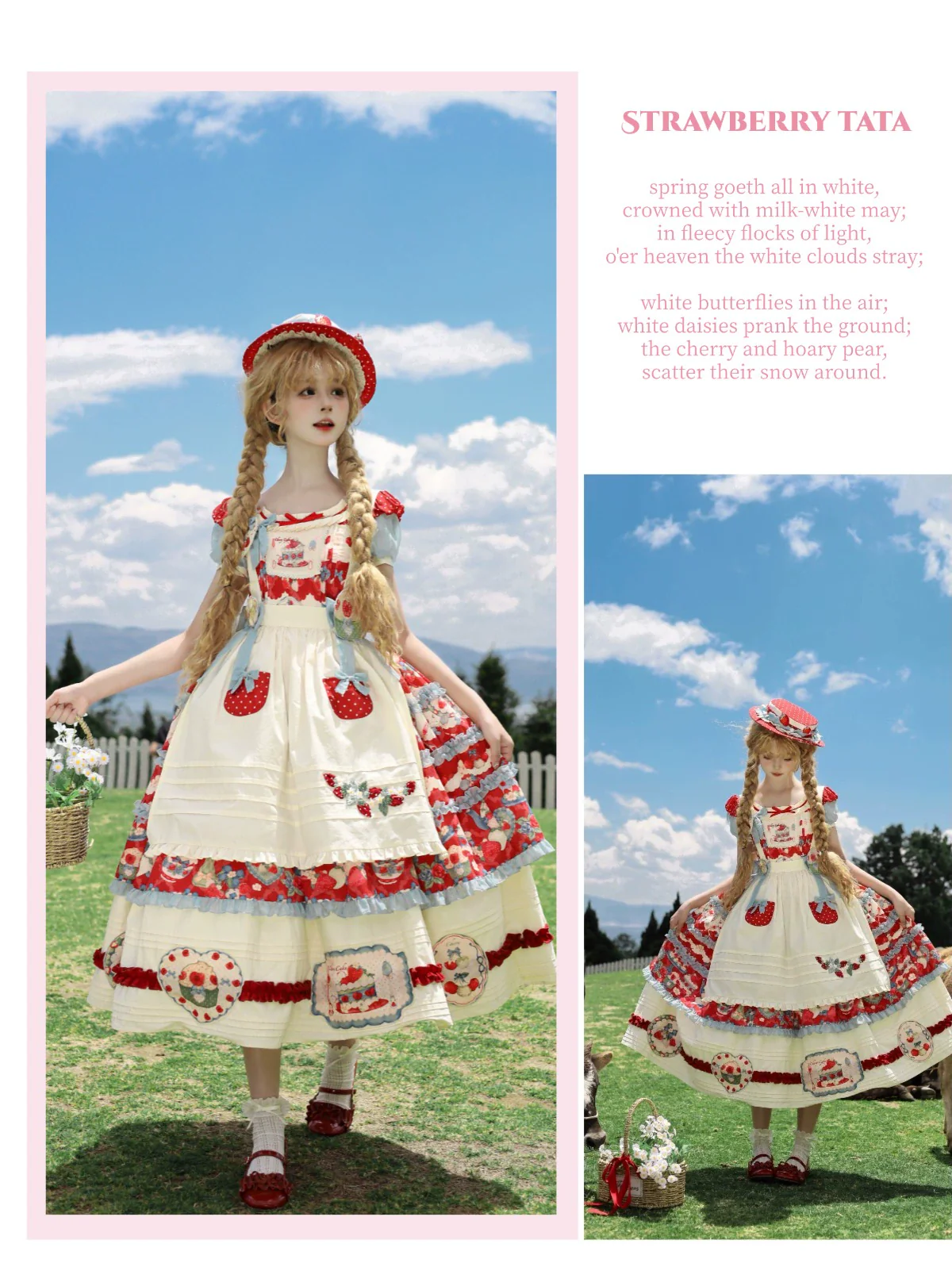 Rose Whispers - Strawberry Tata - Sweet Lolita Dress Suit With Strawberry Cake Print - Image 38