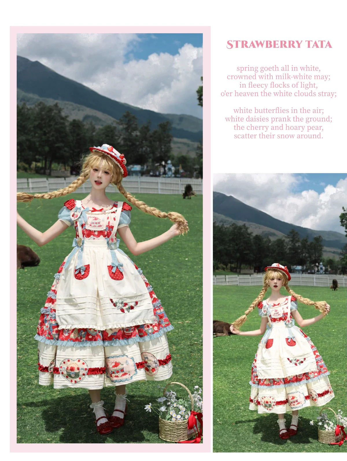 Rose Whispers - Strawberry Tata - Sweet Lolita Dress Suit With Strawberry Cake Print - Image 40