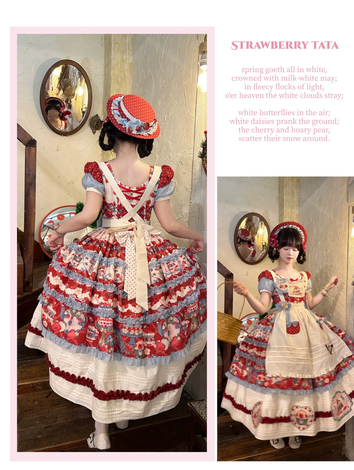 Rose Whispers - Strawberry Tata - Sweet Lolita Dress Suit With Strawberry Cake Print - Image 49