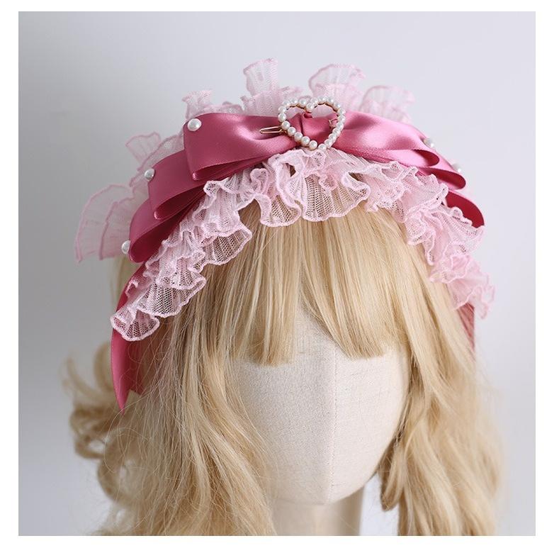 Xiaogui - Velvet Cake - Sweet Lolita Head Accessory Set with Ribbon Bow Details - Image 5