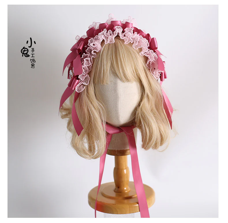 Xiaogui - Velvet Cake - Sweet Lolita Head Accessory Set with Ribbon Bow Details - Image 6