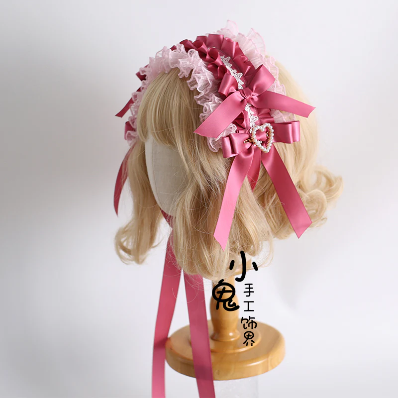 Xiaogui - Velvet Cake - Sweet Lolita Head Accessory Set with Ribbon Bow Details - Image 7