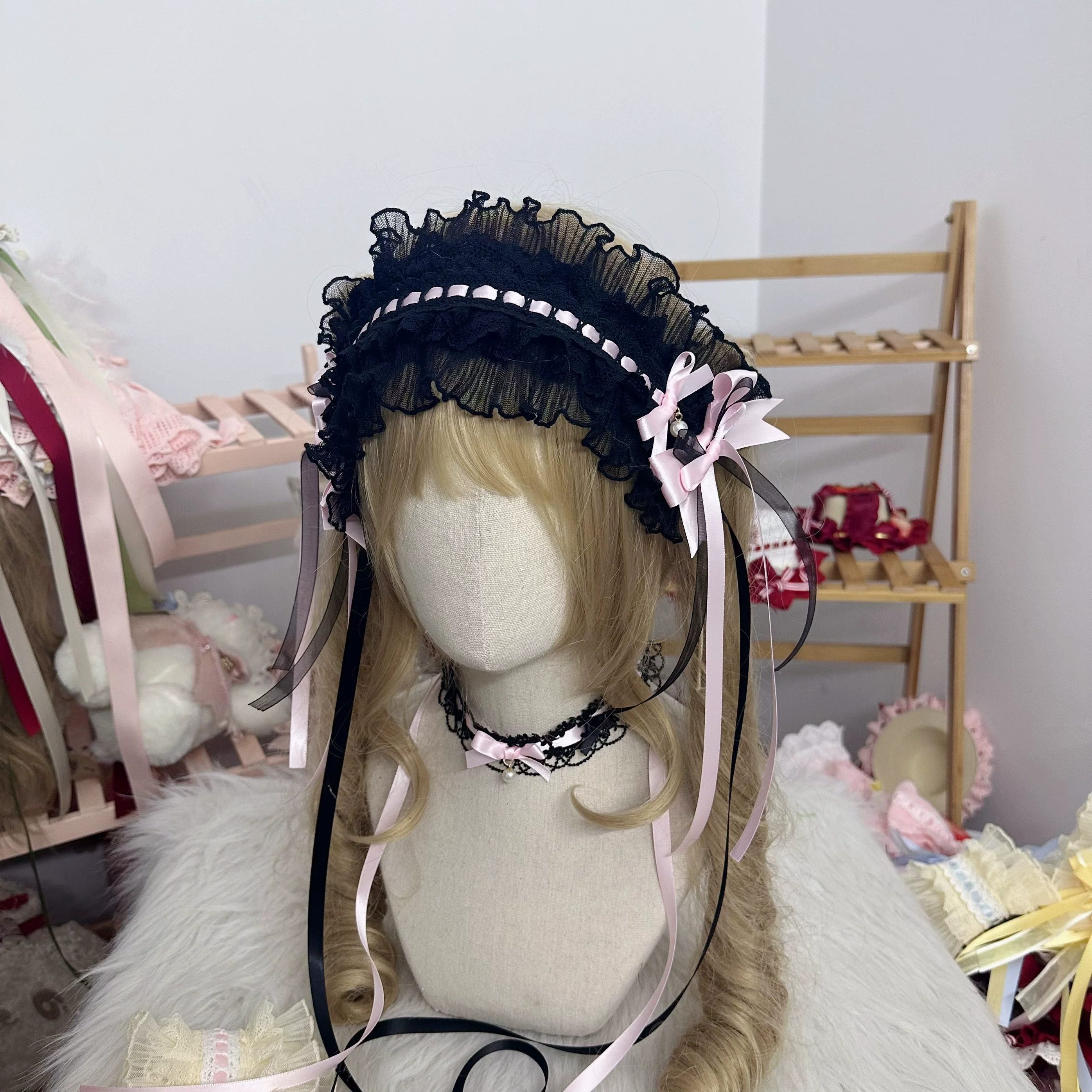 Sweet Lolita Headdress, Bow and Lace Decoration - Image 10