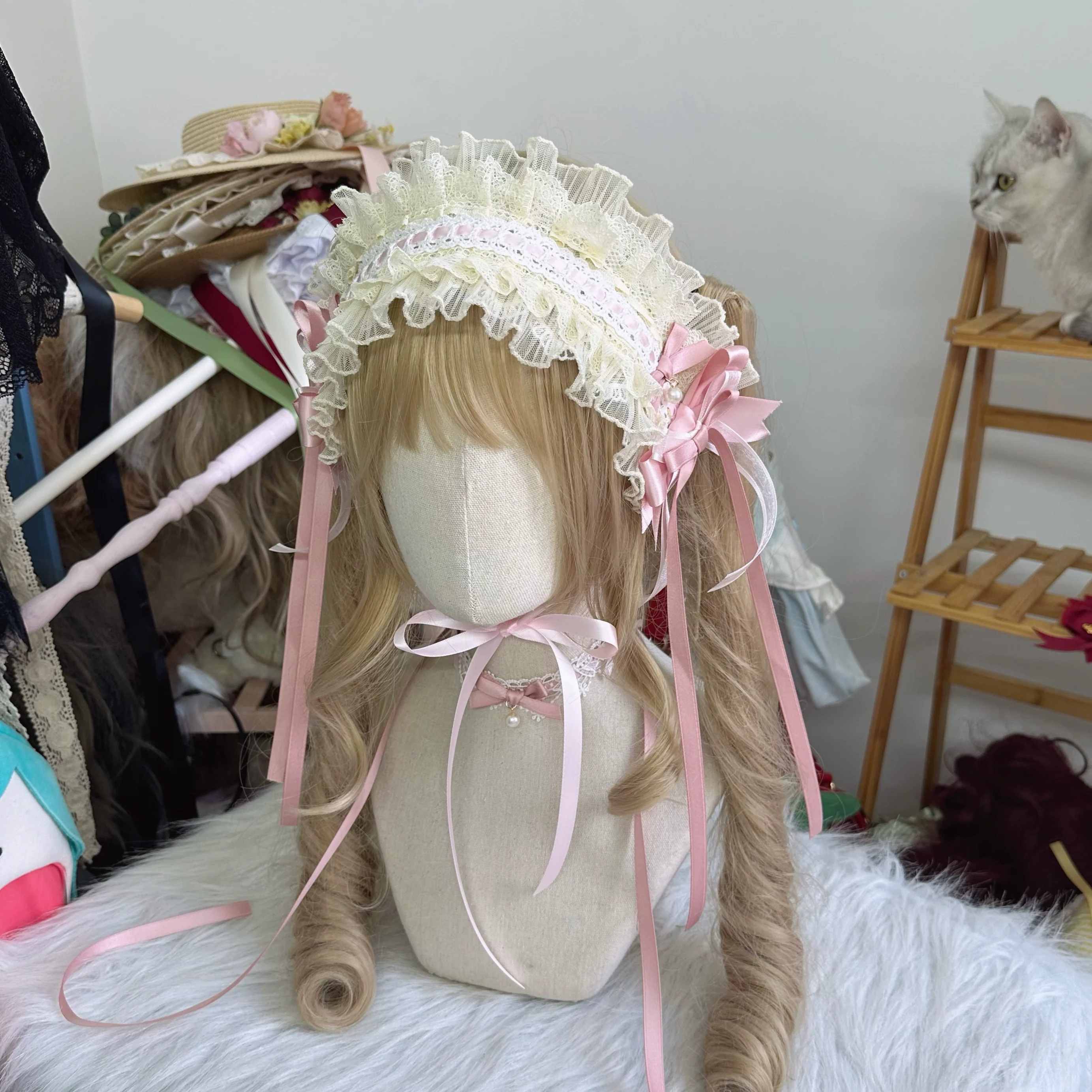 Sweet Lolita Headdress, Bow and Lace Decoration - Image 4