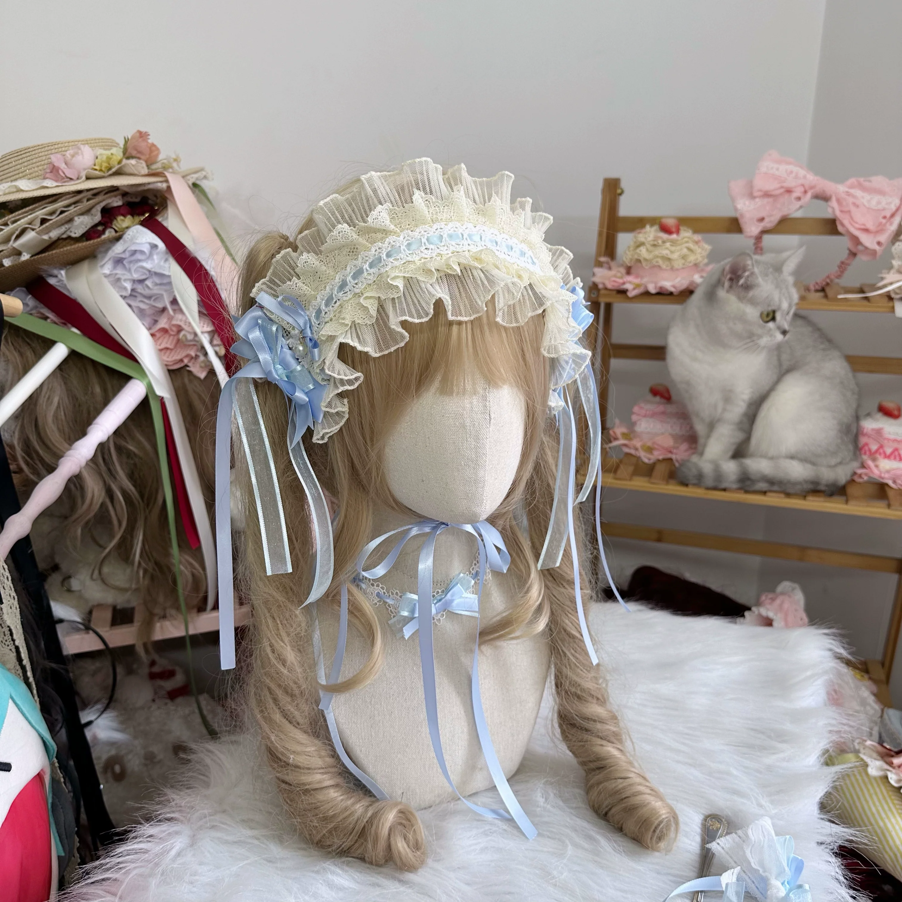 Sweet Lolita Headdress, Bow and Lace Decoration - Image 8